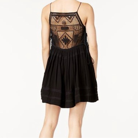 Free People Emily Crochet Illusion Black Flare Babydoll Dress Size Medium - Picture 2 of 8